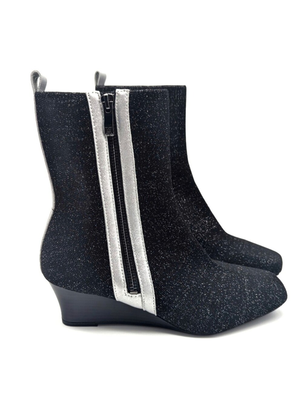 VIVAIA Metallic Black Micaela Square Toe Wedge Boots Knit Futuristic EU 38